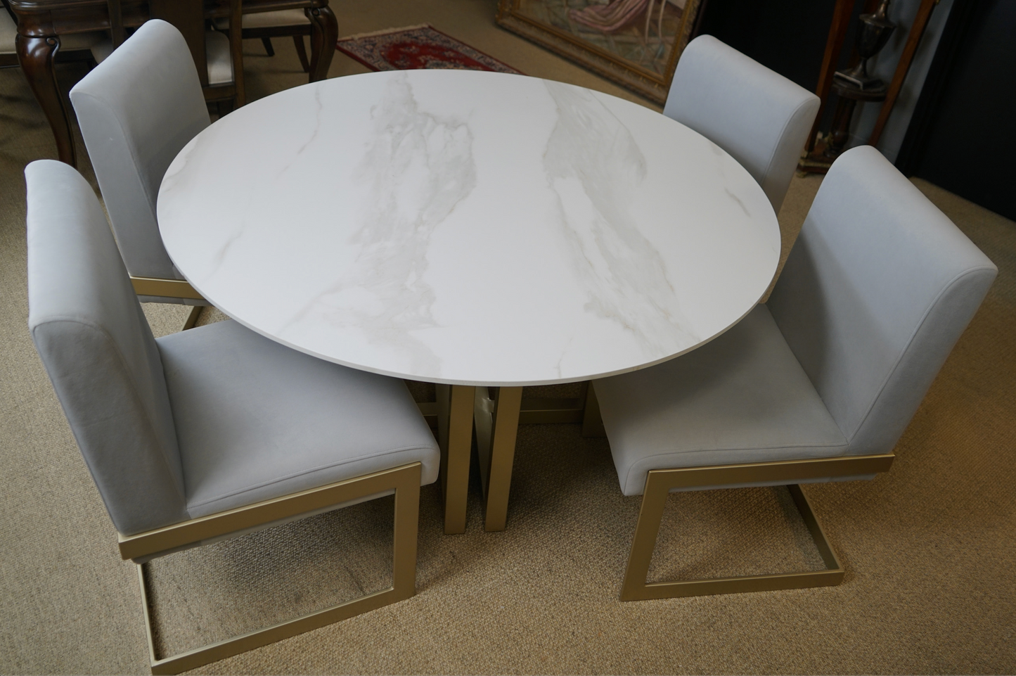 54" Round Sintered Stone Mix and Match Dining Table with Chair 4pc Set