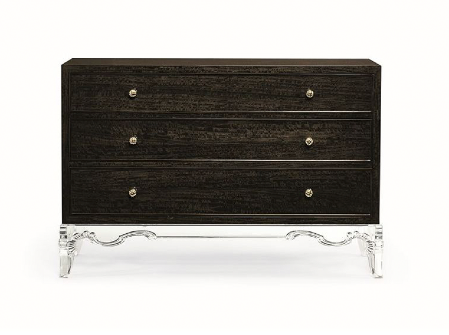 Three-Drawer Chest with Eucalyptus Veneer and Gold Accents – Luxurious Showroom Sample