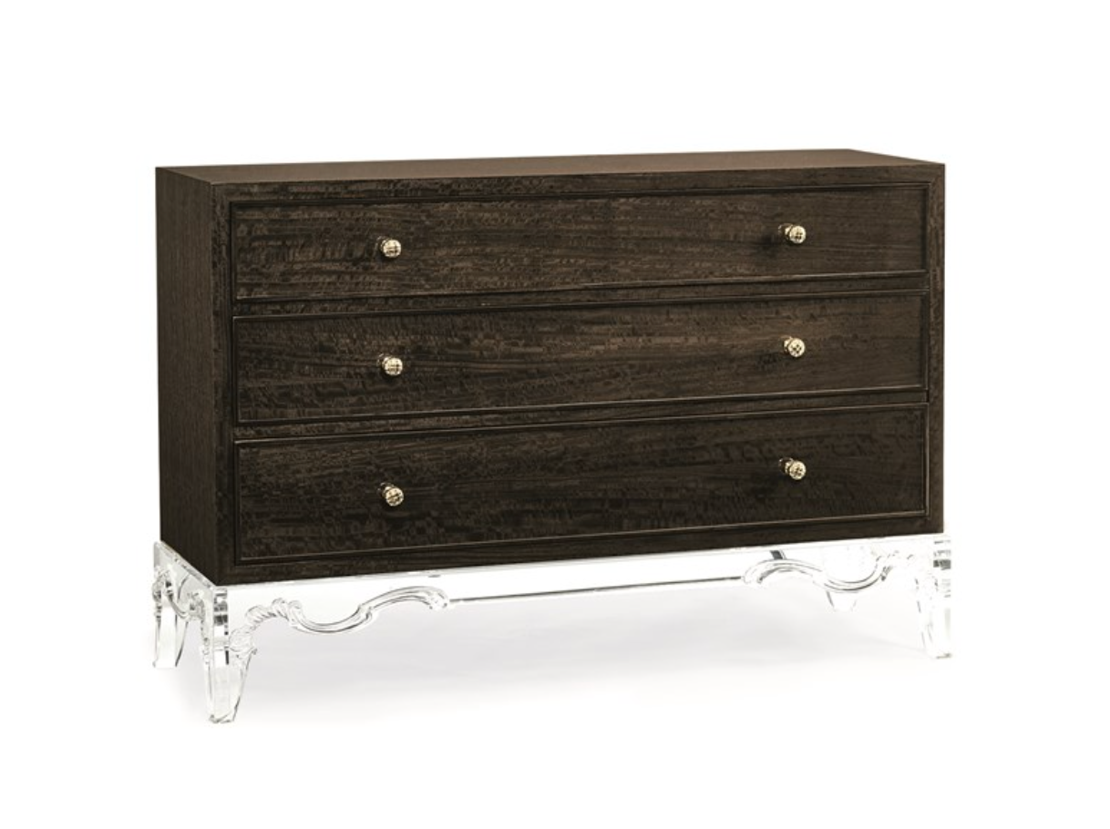 Three-Drawer Chest with Eucalyptus Veneer and Gold Accents – Luxurious Showroom Sample