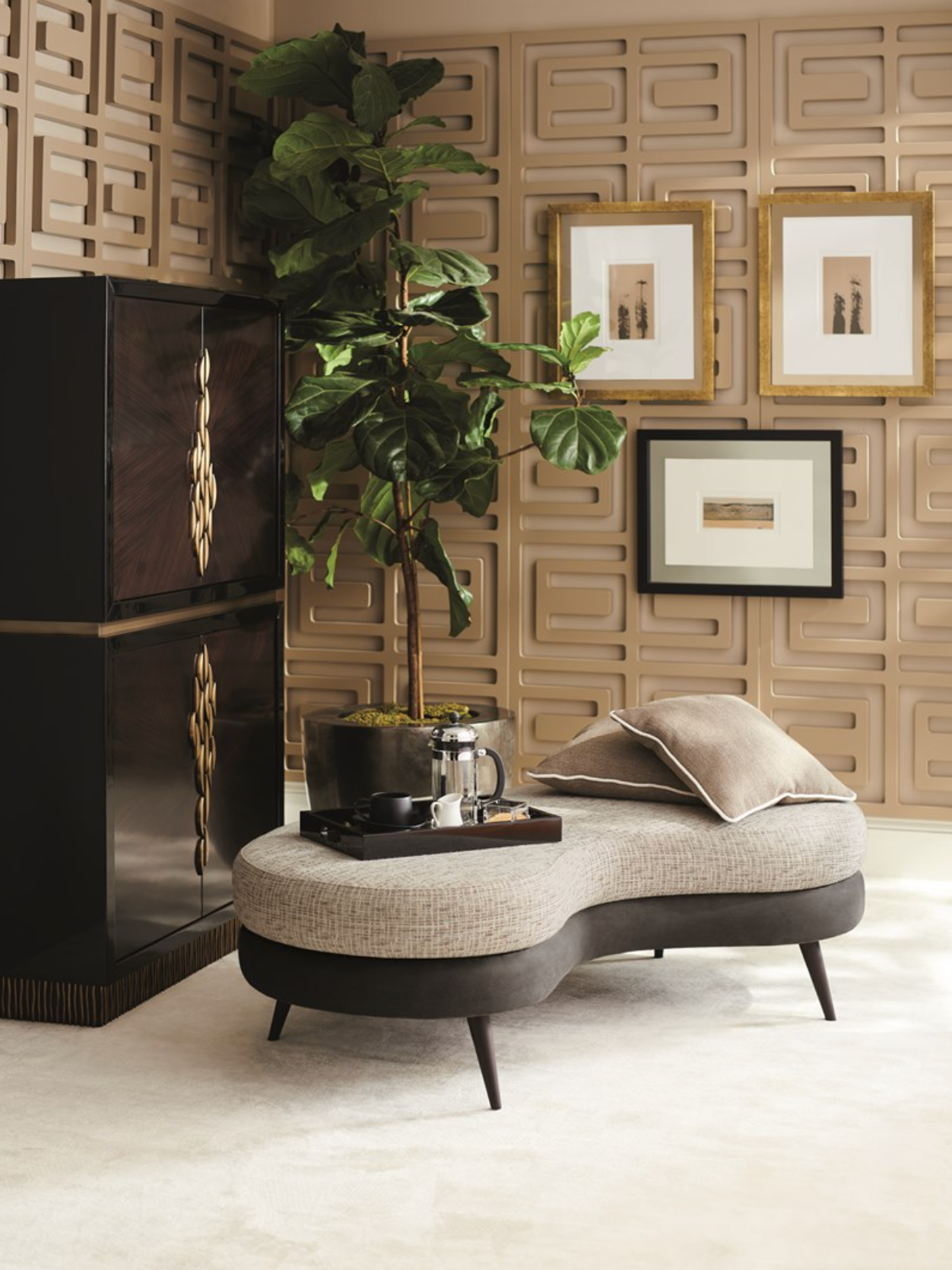 Teardrop Door Chest with Ebony Macassar and Brass Accents – Artistic Showroom Sample