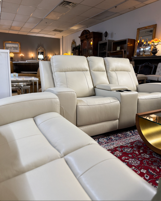 2-Piece Genuine Leather Power Reclining Sofa + Loveseat Set – Creamy White