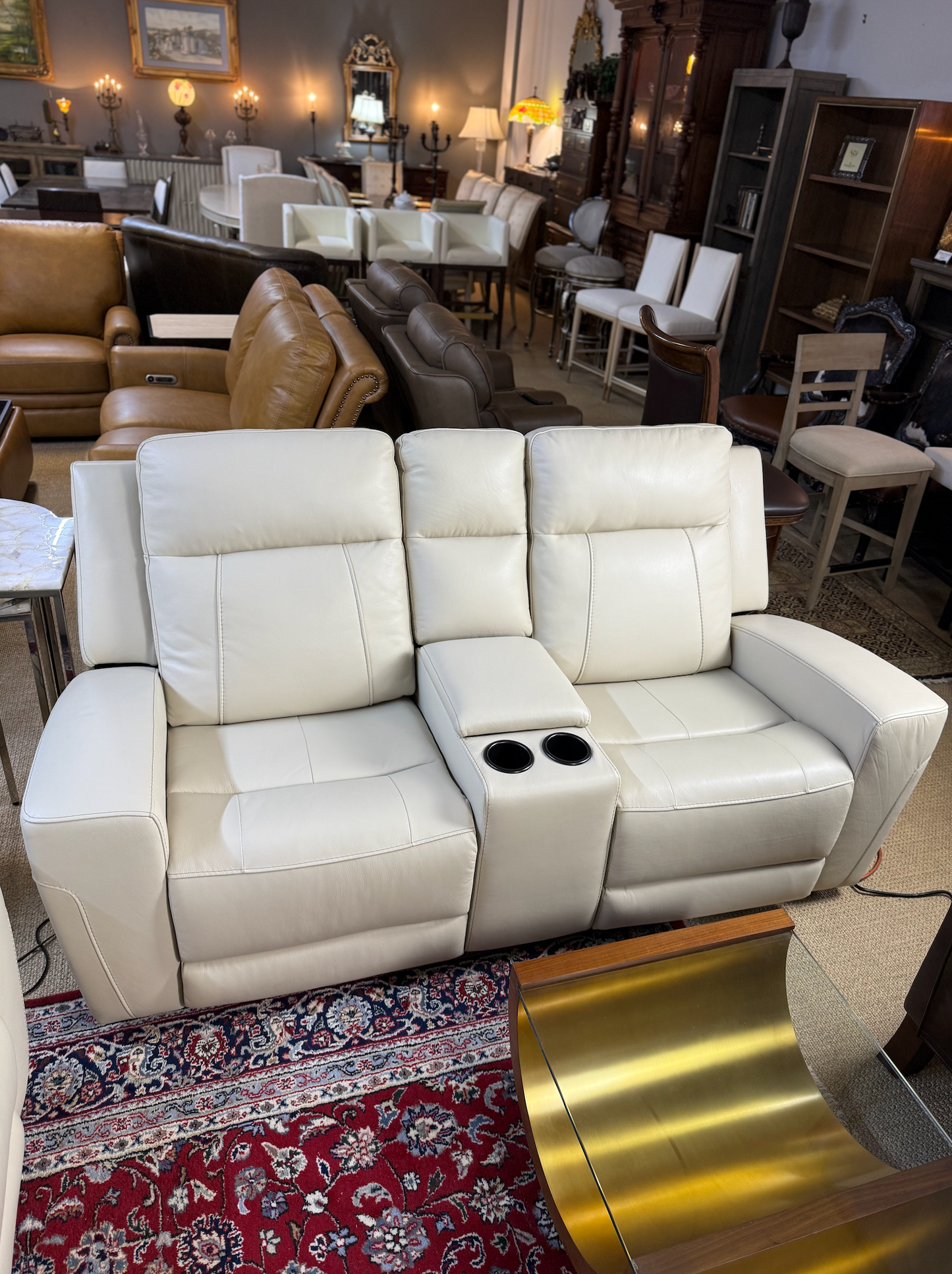 2-Piece Genuine Leather Power Reclining Sofa + Loveseat Set – Creamy White