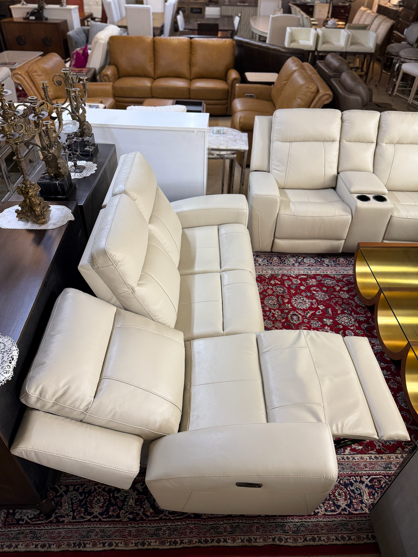 2-Piece Genuine Leather Power Reclining Sofa + Loveseat Set – Creamy White