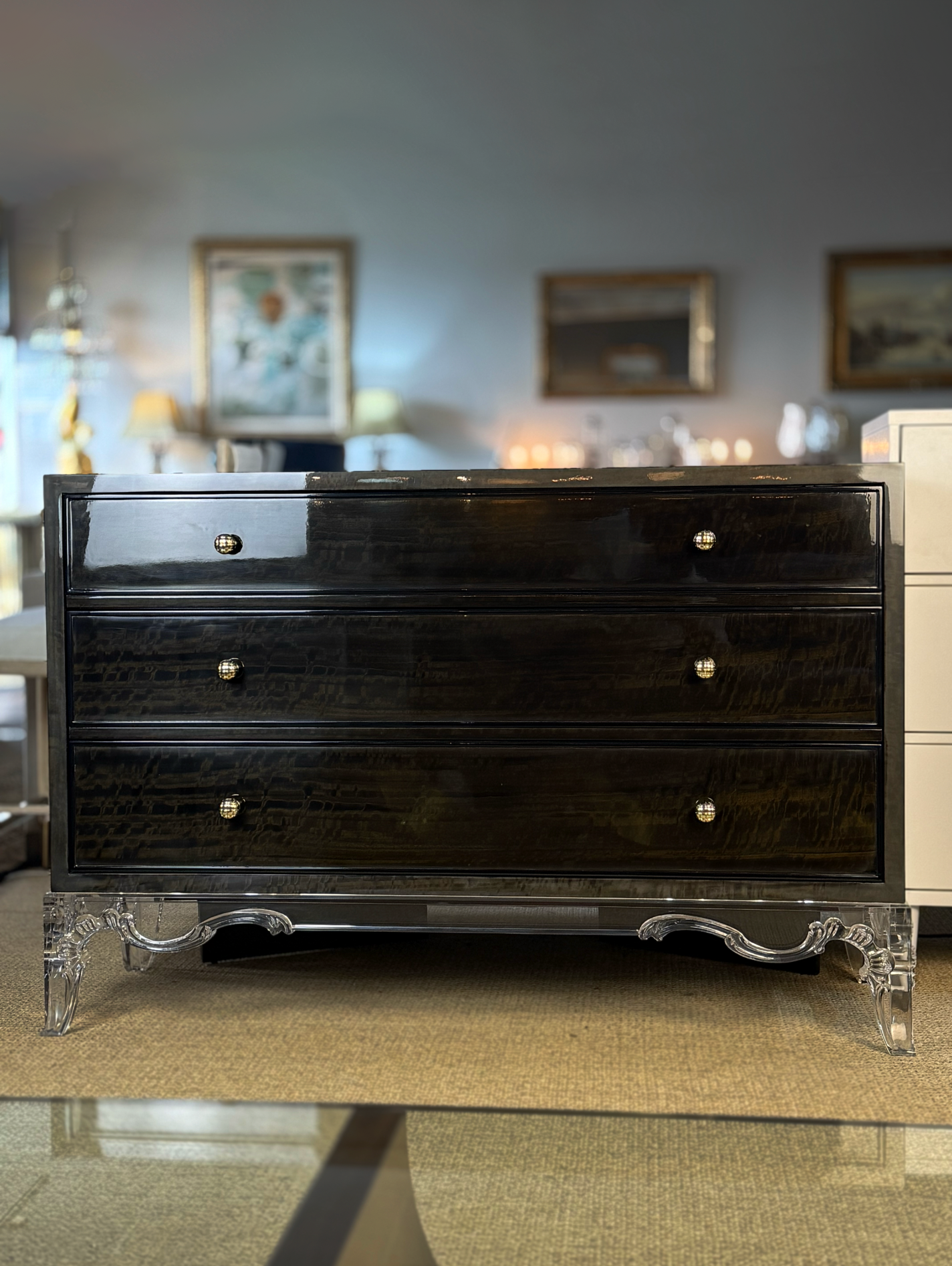 Luxury Black Chest with Acrylic Base – Showroom Sample