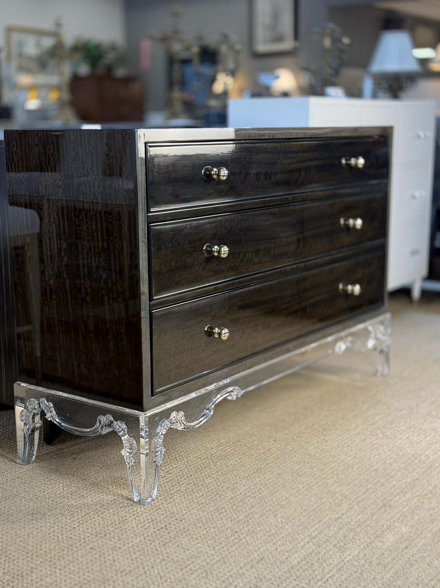 Luxury Black Chest with Acrylic Base – Showroom Sample