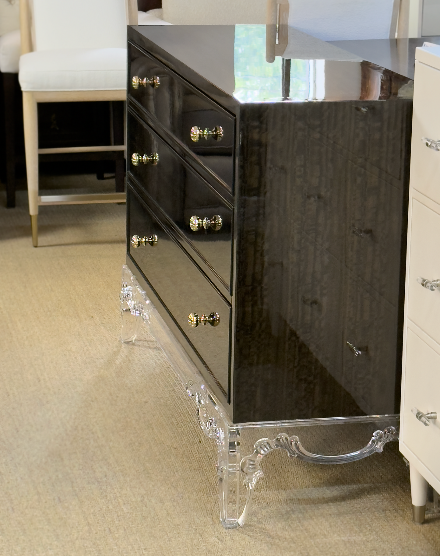 Luxury Black Chest with Acrylic Base – Showroom Sample