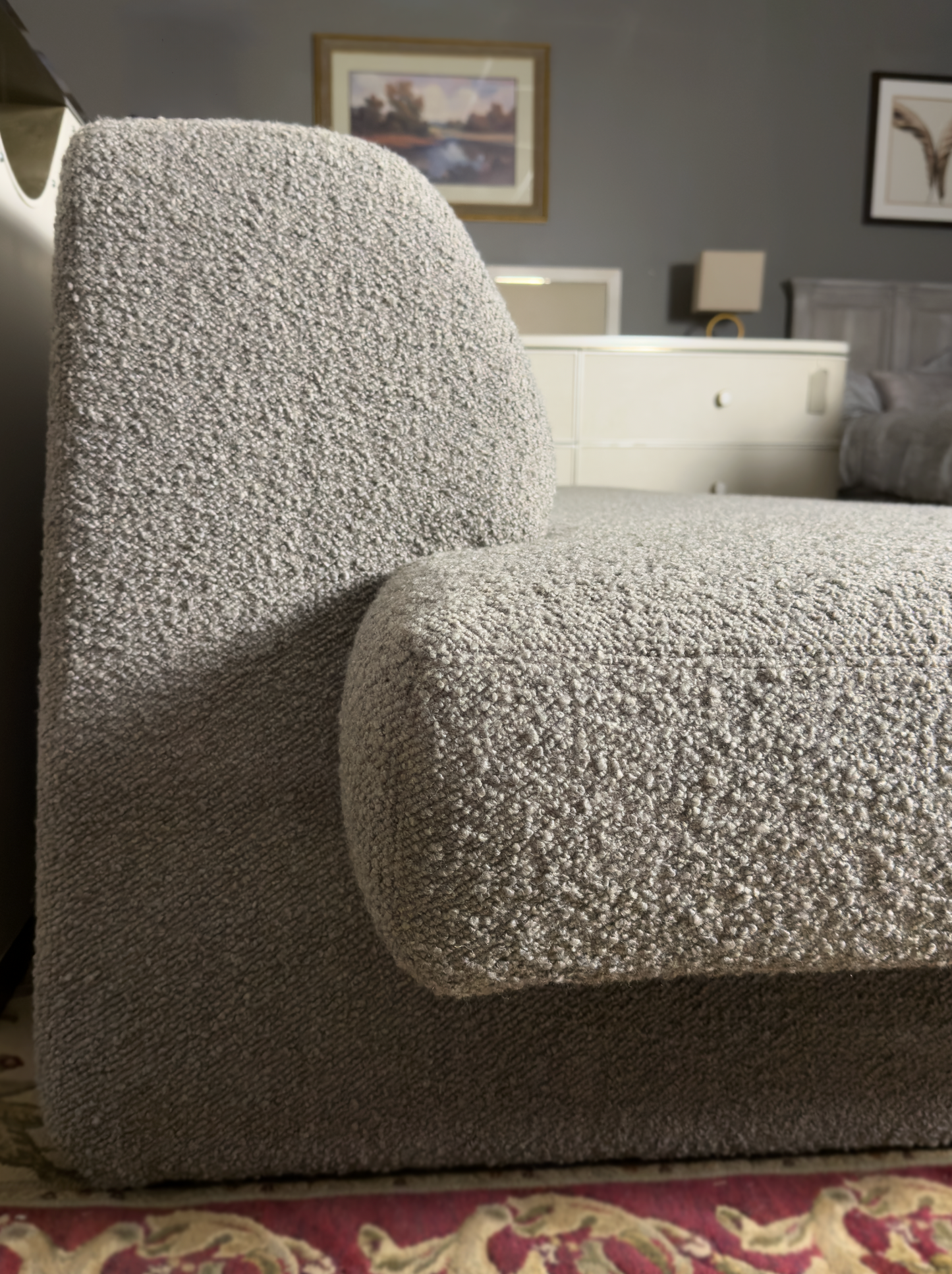 Designer Modern Bouclé Sofa – Sculptural Contemporary Upholstery (Showroom Display)