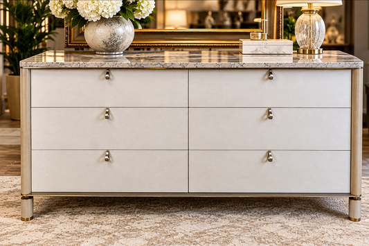 Balance 6-Drawer Dresser with Silver Travertine Top | Showroom Sample