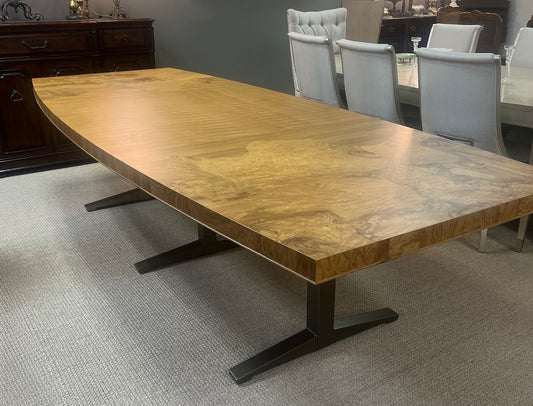 120" Dining Table with Olive Ash Burl and Longwood Top – Luxe Showroom Sample