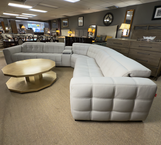 White Leather Modular Sectional, Showroom Sample with Storage, Cupholders & Wireless Charging