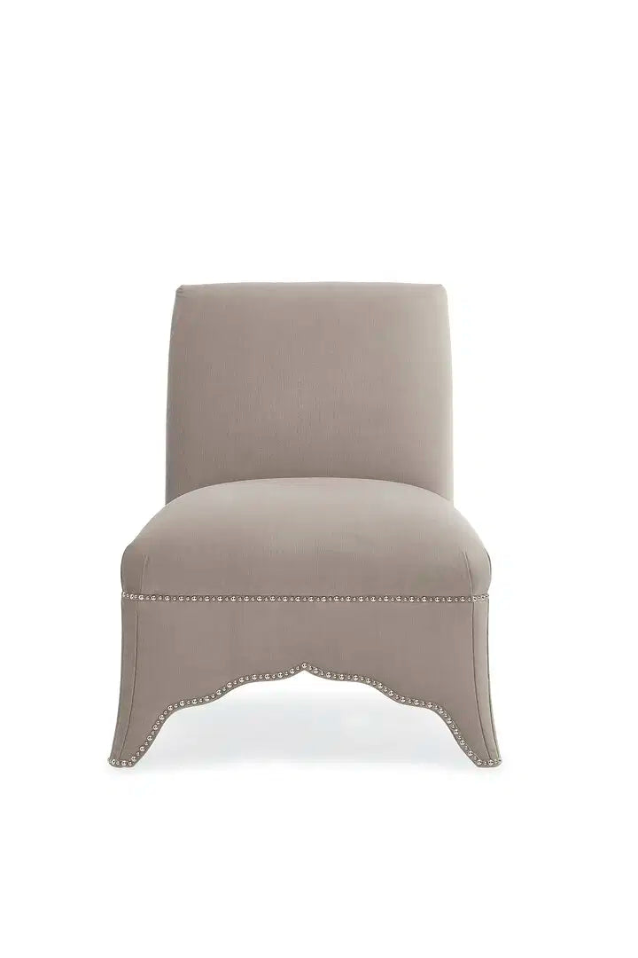 Elegant Caracole Upholstered Slipper Chair Plum Grey Nailhead Trim Colony Galleries