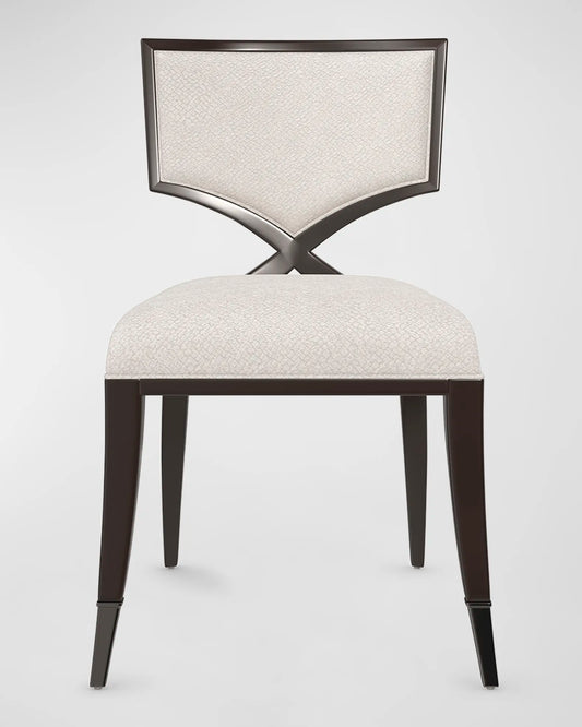 Ivory Chenille Chair with Dark Chocolate Frame and Bronze Accents – Showroom Sample