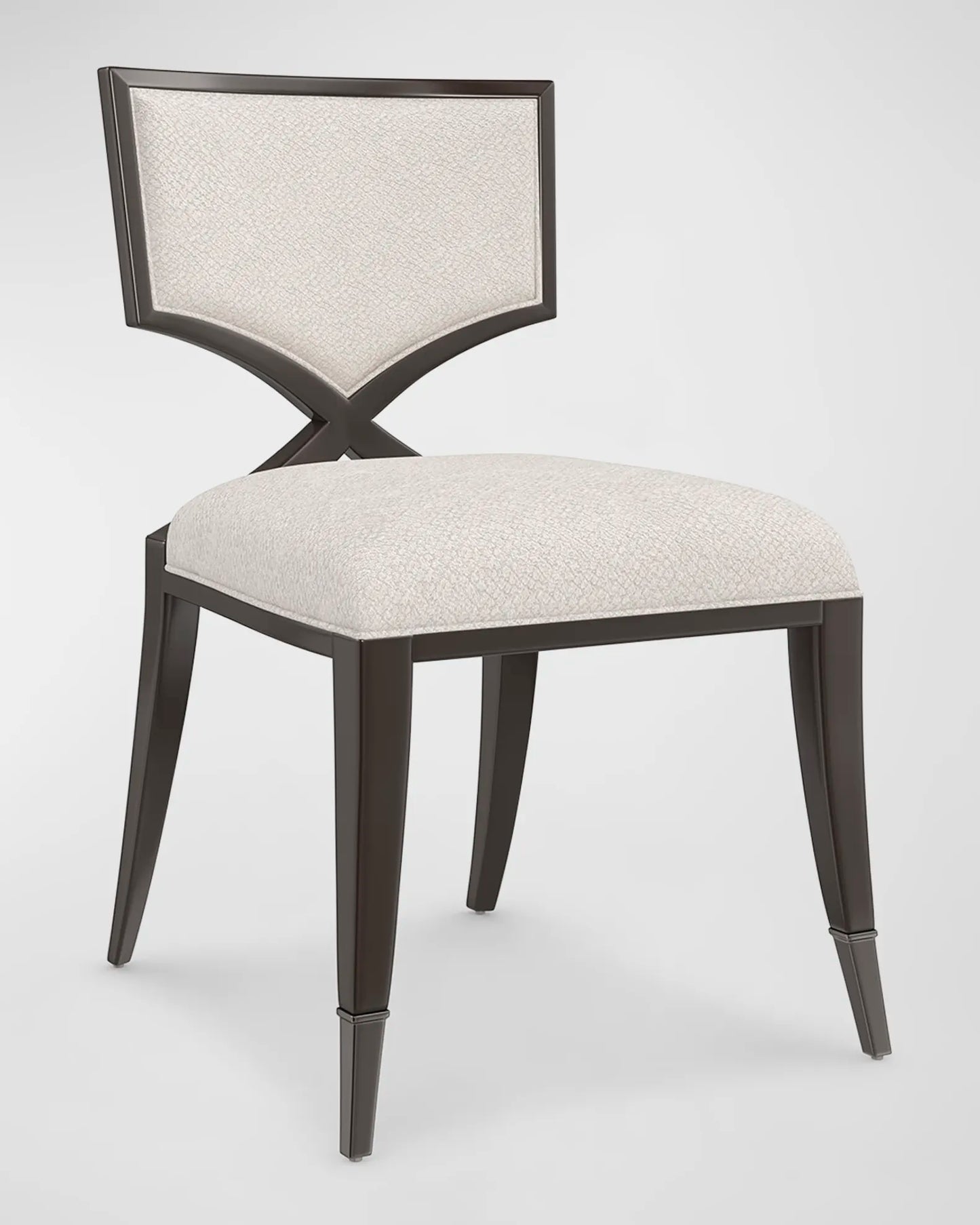 Ivory Chenille Chair with Dark Chocolate Frame and Bronze Accents – Showroom Sample