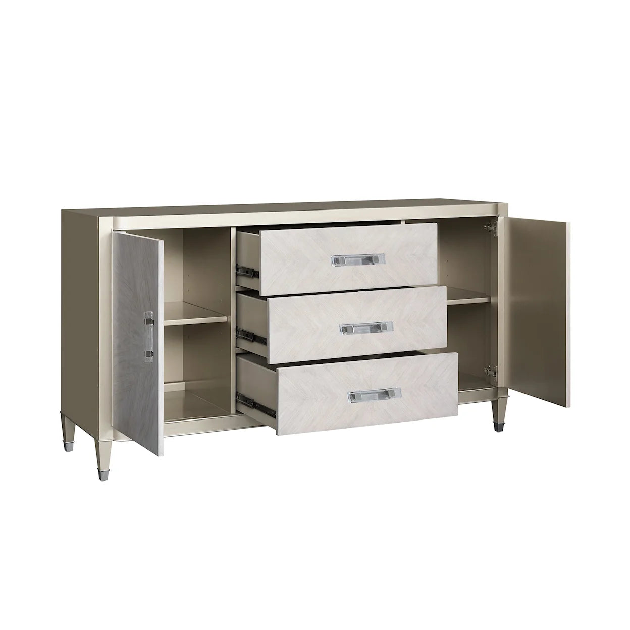 Elegant 2-Door Buffet with 3 Drawers - Zoey Collection by Pulaski Furniture | Adjustable Shelves, Comet Dust Finish, Durable Construction